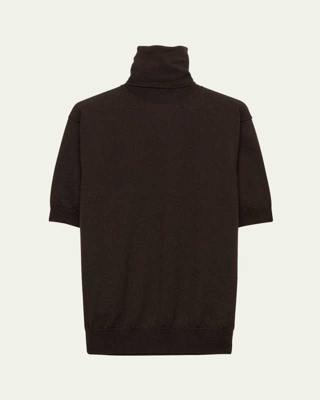 Turtleneck Superfine Cashmere Short-Sleeve Sweater